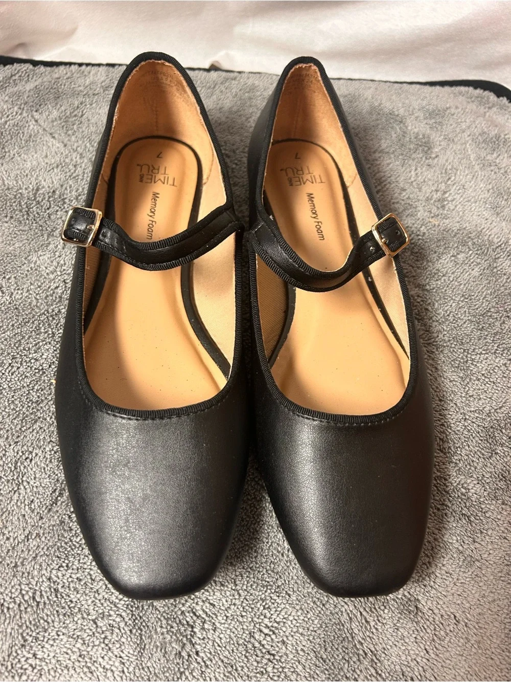 Time and Tru Black Mary Jane Flats with Square Toe and Buckle